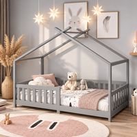 Lit Cabane Enfant Gris avec Barrières de Protection 90 x 200 cm