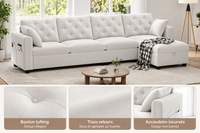 Canapé d’Angle en Velours Beige avec Méridienne et Coffre de Rangement 281 × 86 × 71  cm
