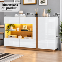 Buffet moderne blanc brillant avec LED – 138 cm
