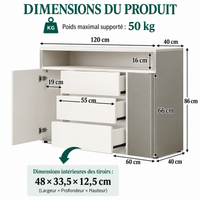 Commode moderne avec LED – 3 tiroirs et 2 portes