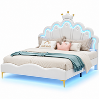 Lit Princesse avec Tête de Lit Couronne et Éclairage LED 140x200 Blanc