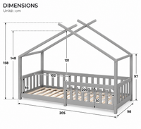 Lit Cabane Enfant Gris avec Barrières de Protection 90 x 200 cm