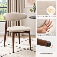 Lot de 2 chaises de salle à manger rembourrées beige – Pieds effet bois