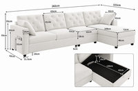 Canapé d’Angle en Velours Beige avec Méridienne et Coffre de Rangement 281 × 86 × 71  cm