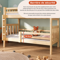 Lit Superposé Enfant en Bois 90x190 cm Convertible en 2 Lits Simples