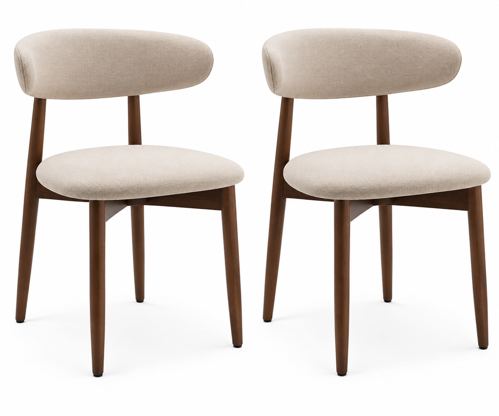 Lot de 2 chaises de salle à manger rembourrées beige – Pieds effet bois