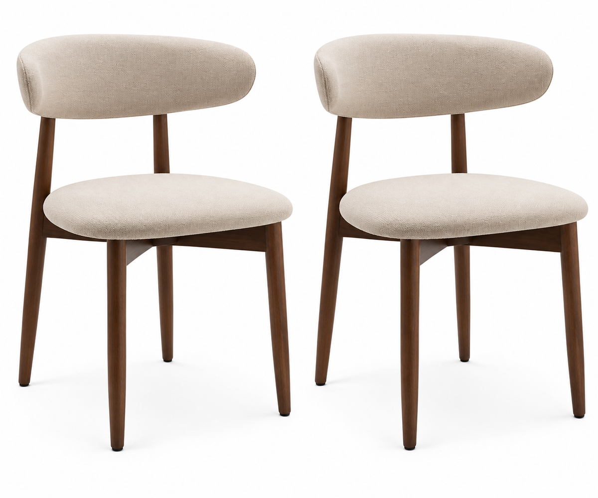 Lot de 2 chaises de salle à manger rembourrées beige – Pieds effet bois