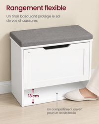 Banc à Chaussures avec Assise Rembourrée et Rangement Basculant