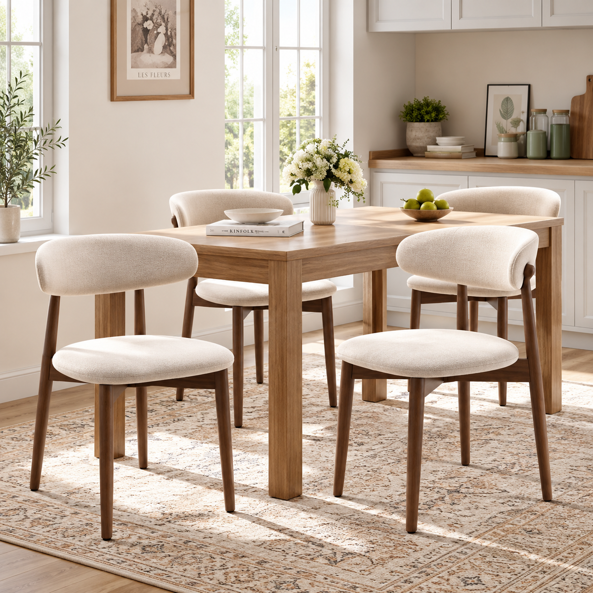 Lot de 2 chaises de salle à manger rembourrées beige – Pieds effet bois