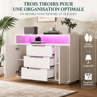 Commode moderne avec LED – 3 tiroirs et 2 portes