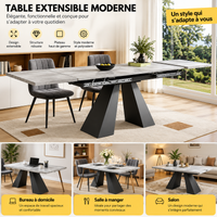Table à manger extensible moderne effet marbre – 160 à 200 cm