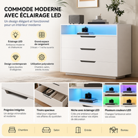 Commode moderne avec LED – 3 tiroirs et 2 portes