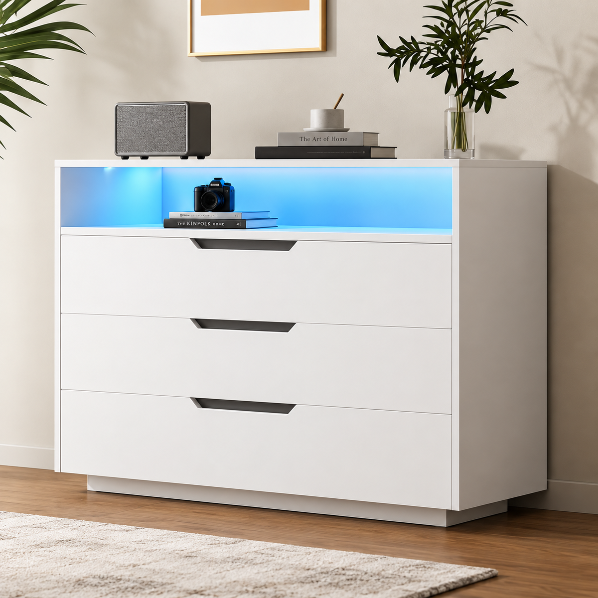 Commode moderne avec LED – 3 tiroirs et 2 portes