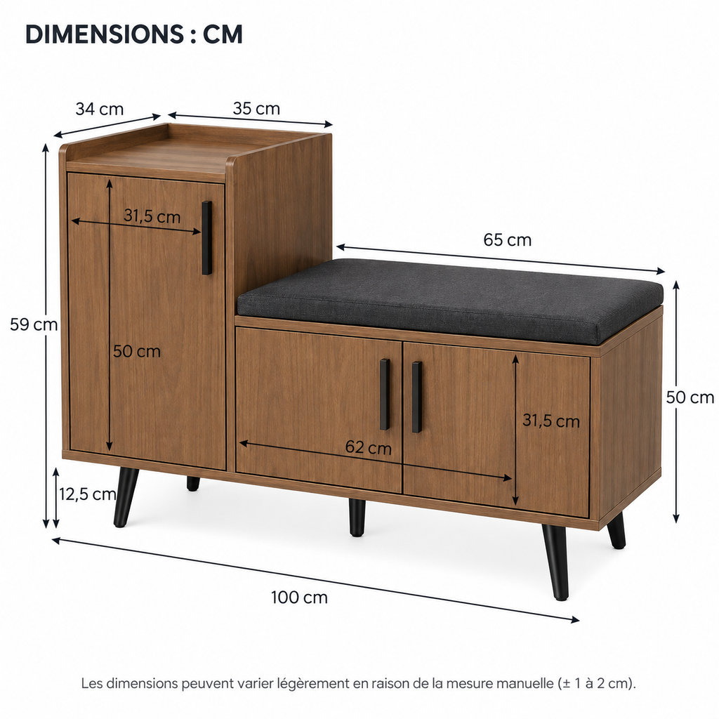 Banc d’Entrée avec Meuble à Chaussures et Assise Rembourrée
