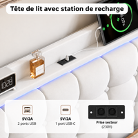Lit Double Flottant Rembourré avec LED et Station de Recharge Intégrée