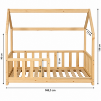 Lit Cabane Enfant en Bois avec Barrières de Sécurité 70 x 140 cm