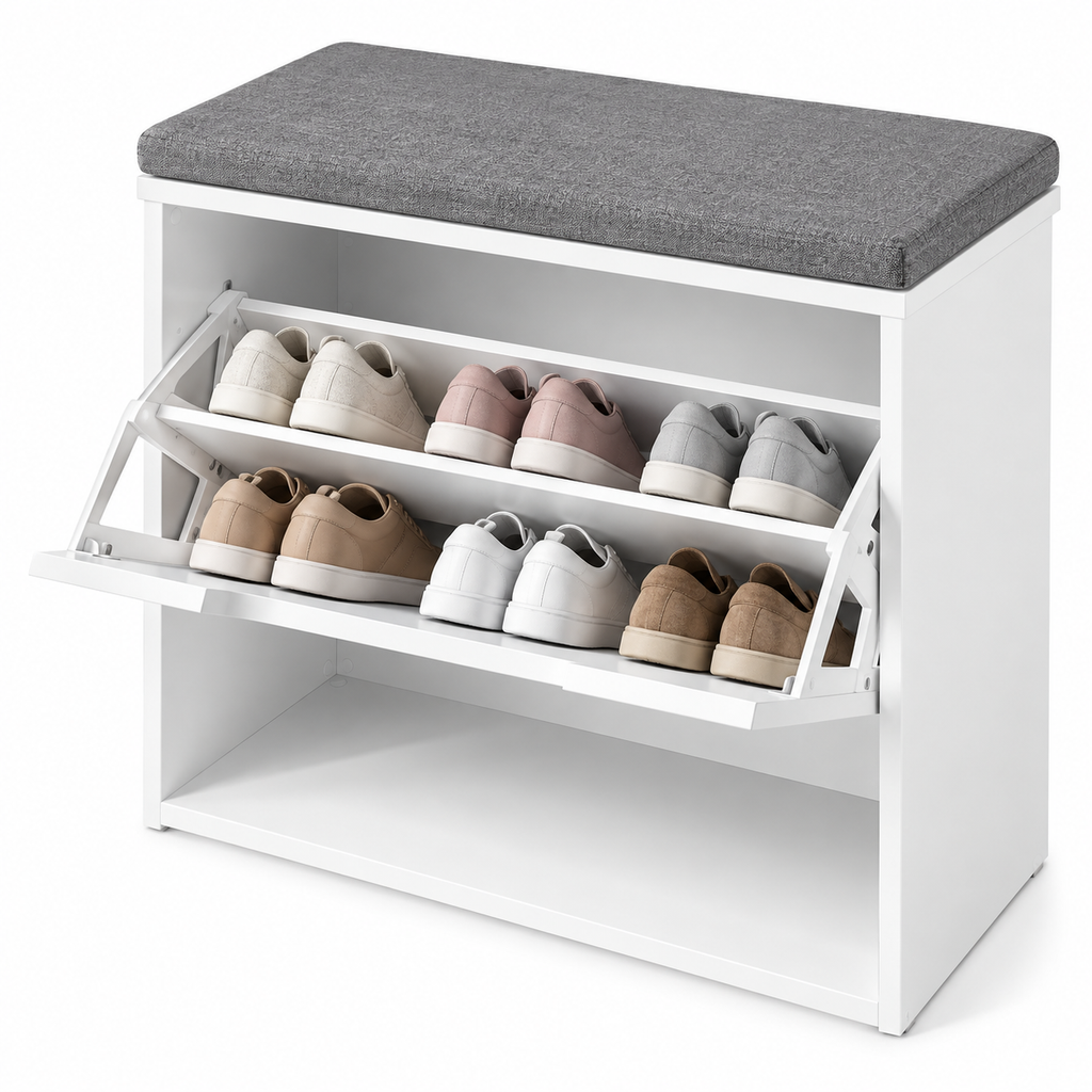 Banc à Chaussures avec Assise Rembourrée et Rangement Basculant