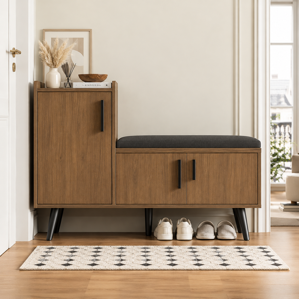 Banc d’Entrée avec Meuble à Chaussures et Assise Rembourrée