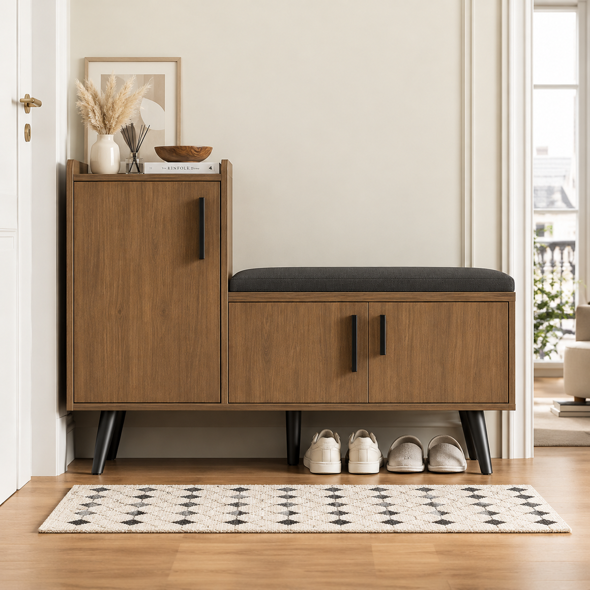 Banc d’Entrée avec Meuble à Chaussures et Assise Rembourrée