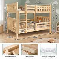 Lit Superposé Enfant en Bois 90x190 cm Convertible en 2 Lits Simples