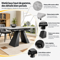 Table à manger extensible moderne effet marbre – 160 à 200 cm