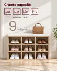 Banc à Chaussures avec Assise Rembourrée et 9 Compartiments