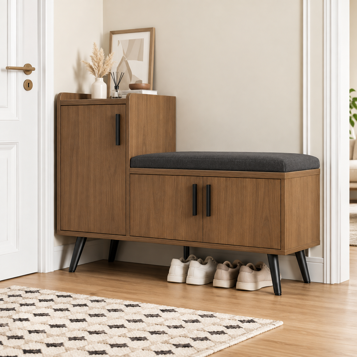 Banc d’Entrée avec Meuble à Chaussures et Assise Rembourrée