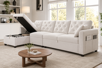 Canapé d’Angle en Velours Beige avec Méridienne et Coffre de Rangement 281 × 86 × 71  cm
