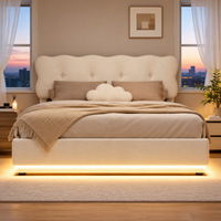 Lit coffre nuage rembourré avec rangement et éclairage LED RGB – Beige
