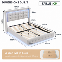 Lit Double Flottant Rembourré avec LED et Station de Recharge Intégrée