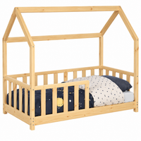 Lit Cabane Enfant en Bois avec Barrières de Sécurité 70 x 140 cm