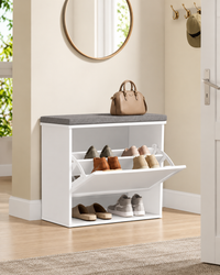 Banc à Chaussures avec Assise Rembourrée et Rangement Basculant