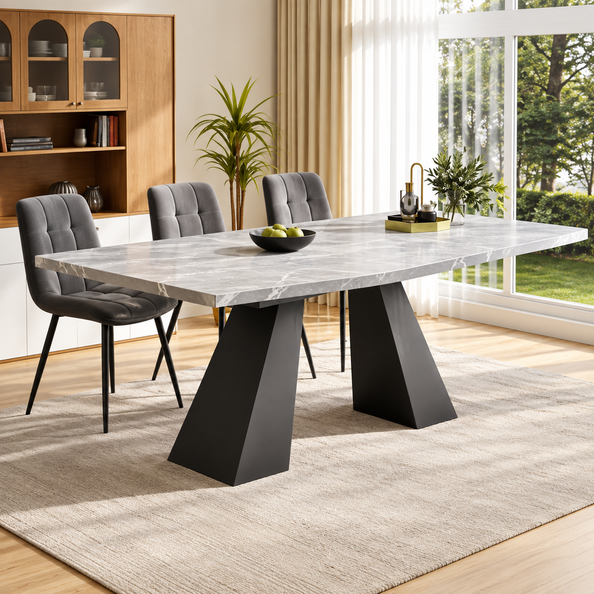 Table à manger extensible moderne effet marbre – 160 à 200 cm