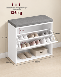 Banc à Chaussures avec Assise Rembourrée et Rangement Basculant