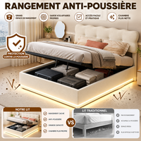 Lit coffre nuage rembourré avec rangement et éclairage LED RGB – Beige