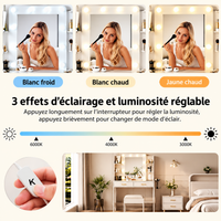 Coiffeuse avec miroir LED, rangements et support sèche-cheveux et tabouret